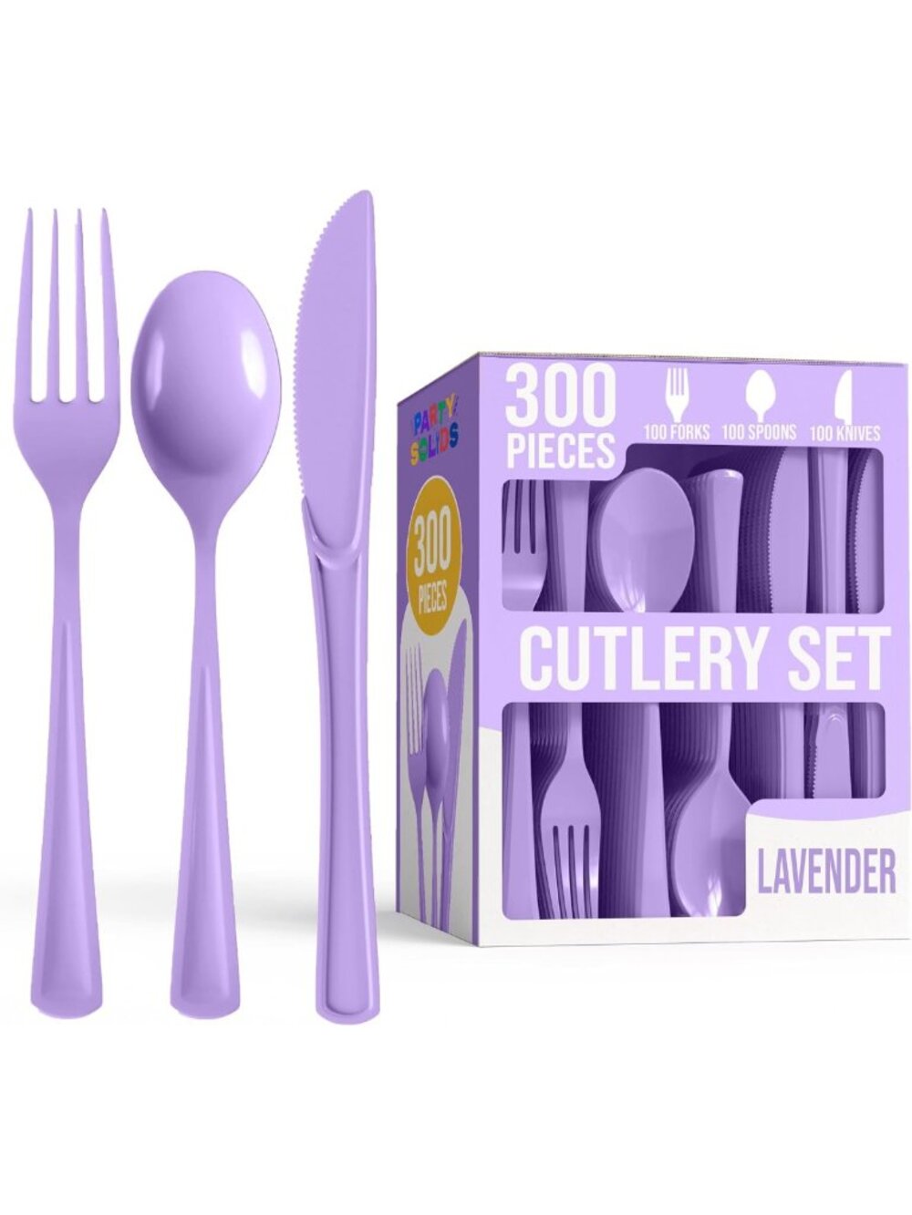 Lavender Plastic Cutlery Set - 300 Pcs Party Silverware, Elegant Disposable